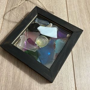 Handmade Hanging Wood-Framed Sun-catcher Made of Pieces of Colored Broken Glass